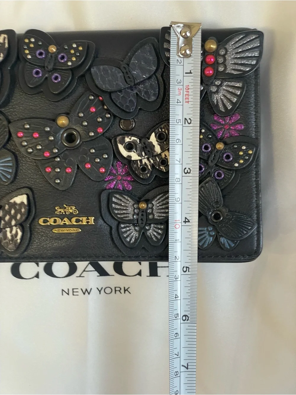Coach 1941 Callie Foldover Chain Crossbody Bag Butterfly Applique Clutch Black